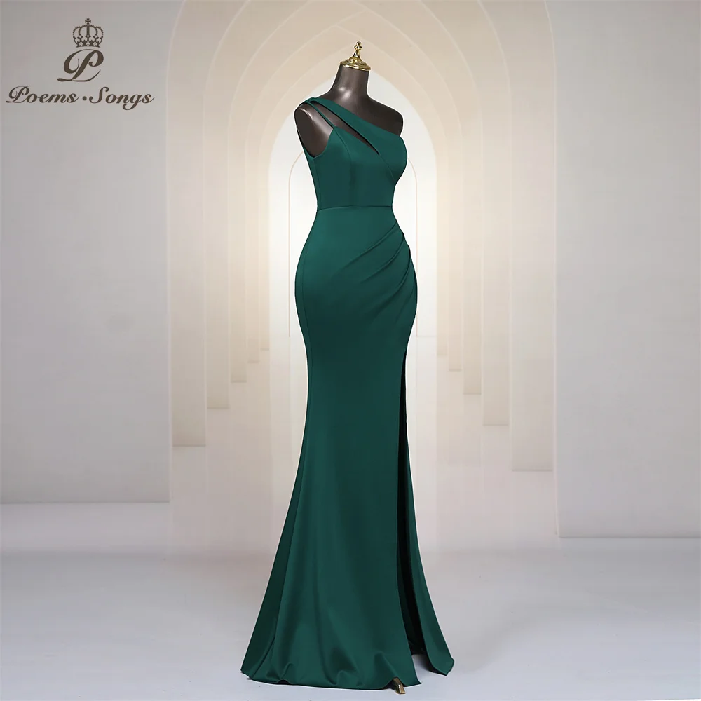 Simple Green Long Evening Dress High Split Mermaid Cut-Out One Shoulder Sleeveless Formal Prom Dresses Party