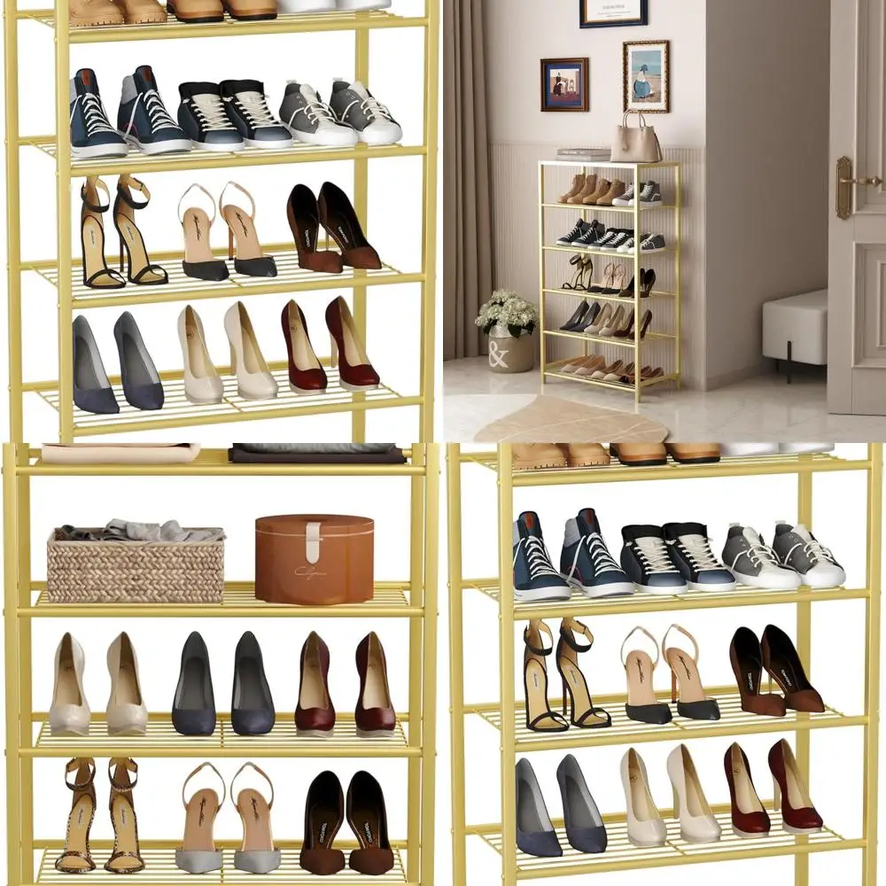 

6-Tier Metal Shoe Storage Rack, Slim Shoe Organizer for Closet or Entryway, Gold