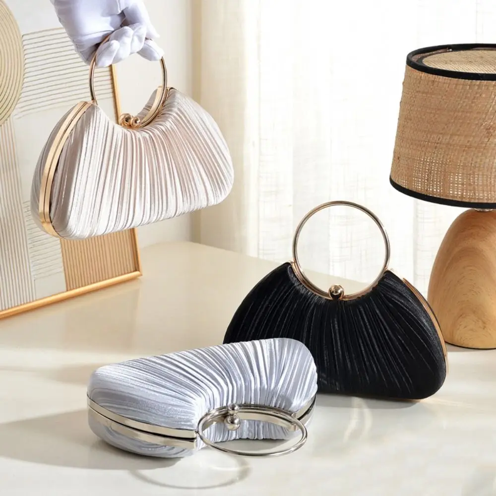 

Casual Exquisite Evening Banquet Bag Temperament Light Luxury Ladies Clutch Bag Portable Solid Color Satin Pleated Handbag Women