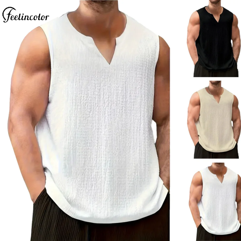 

Summer Simple Style Black White Vest Men's V-neck Slim-fit Tank Tops Breathable Thin Sleeveless T-shirt Gym Fitness Sportswear