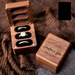 Triple Flip Walnut Wood Ring Box Free Custom Engagement and Wedding Ring Boxes Rings Holder 3 Slots Rings Box Jewelry Bearer