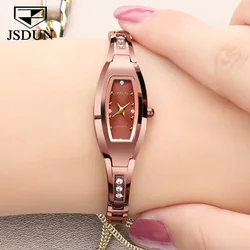 JSDUN-Relógio Feminino de Aço Tungstênio, Relógios de Marca de Luxo, Correia Enviando Pulseiras, Relógio Quartz, Diamante Original, Moda Feminina