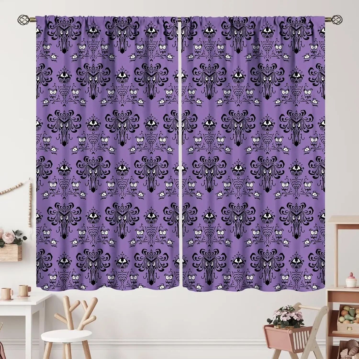 Halloween Curtains Horror Spooky Drapes Haunted House Mansion Curtain with Rod Pocket for Bedroom Living Room Decor Drapes