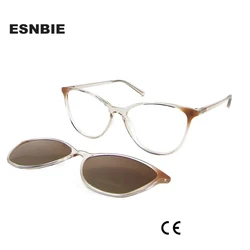 TR90 Lightweight Vintage Cateye Polarized Clip On Sunglasses Women Magnetic Oculos Clip On Feminino Tortoise Prescription Glass