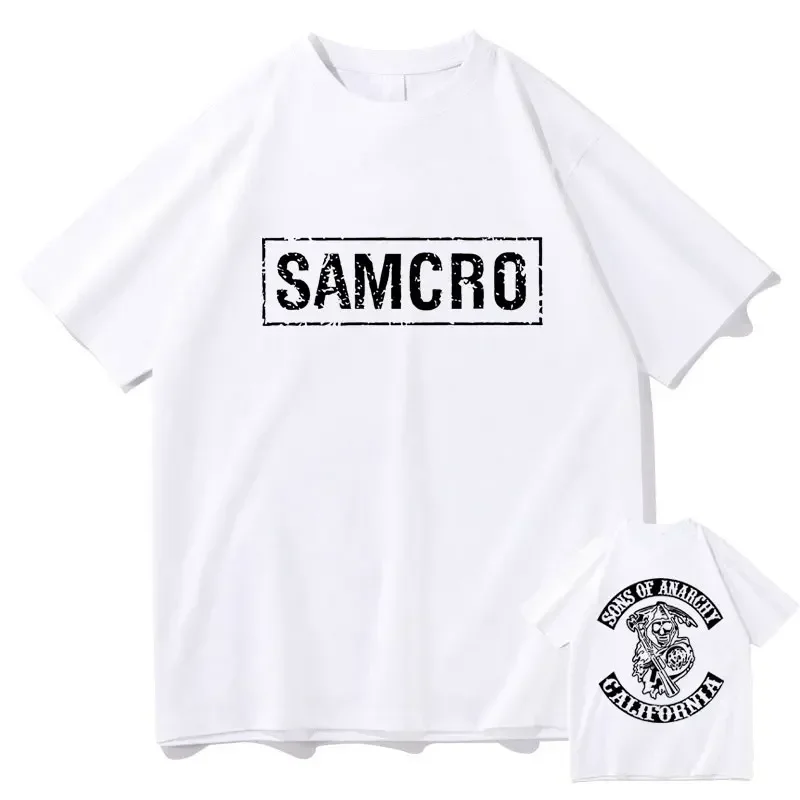 Sons of Anarchy SAMCRO Double Sided Print Tshirt Men Womnen Fashion Hip Hop Rock Tees Short Sleeve Summer Cotton T Shirts Tops