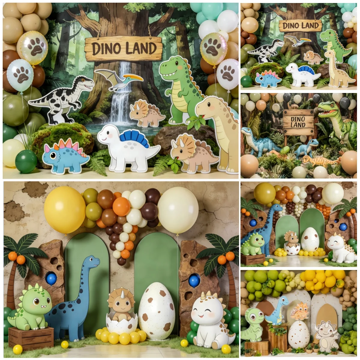 

Фон для фотосъемки с милыми динозаврами, джунгли, лес, воздушные шары, для детского дня рождения, вечеринки в честь рождения ребенка, тематический фон с динозаврами, декор для портретов