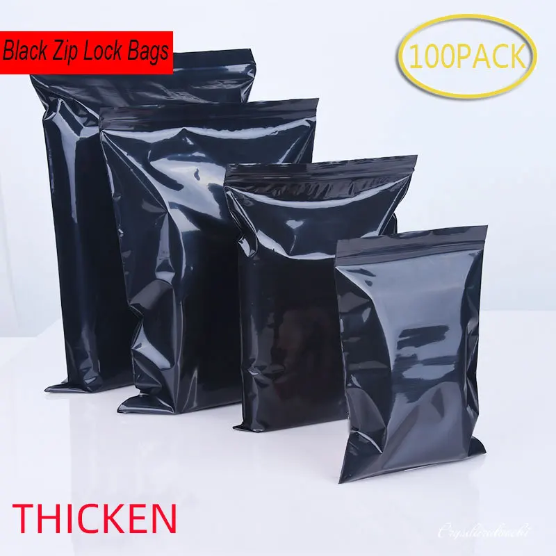 100PCS Black Opaque Color Self Sealing Plastic Bags Lightproof Ziplock Poly Zipper Pouches Zip Lock Storage