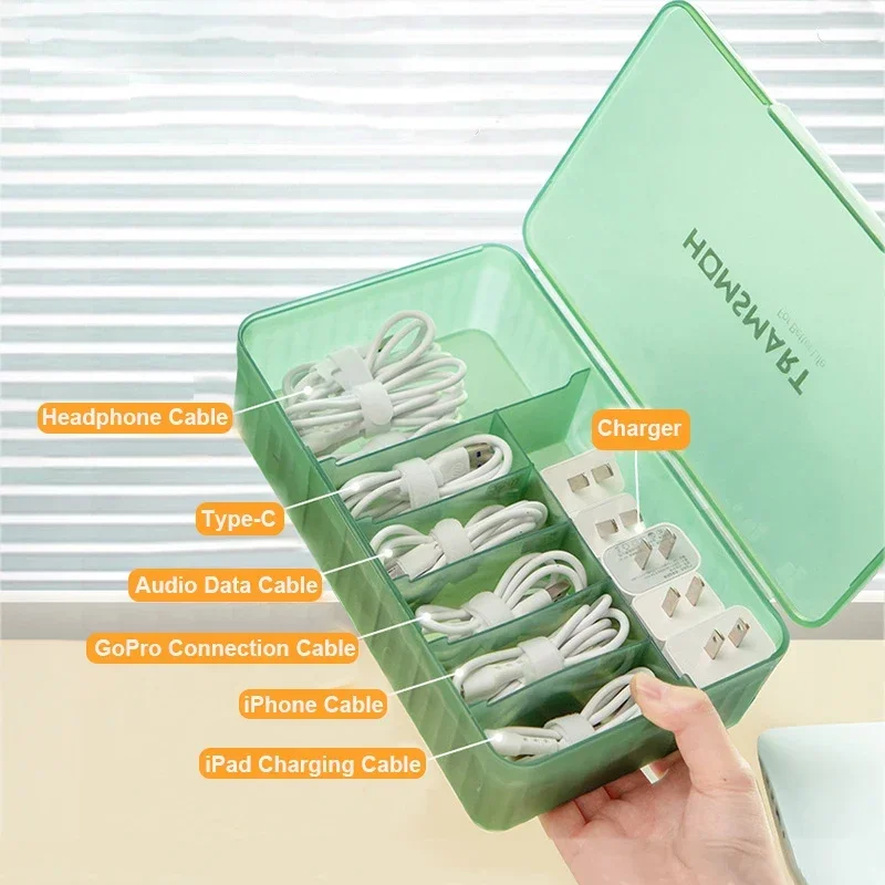 New Cable Storage Box Living Room Office Desktop Charger USB Storage Box Dustproof Headphone Wire Desk Organizer Cable Organizer