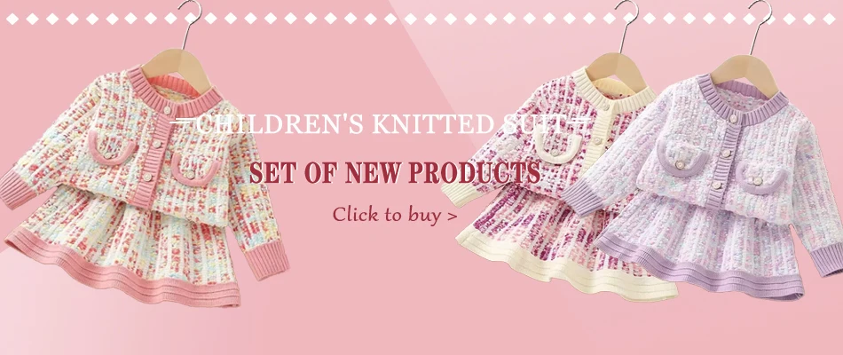 Herbst und Winter neue Mädchen Pullover Set koreanische kurze gestrickte kleine Duft zweiteilige Set Mädchen Baby Vintage Checker Strick-Set – Detail 1
