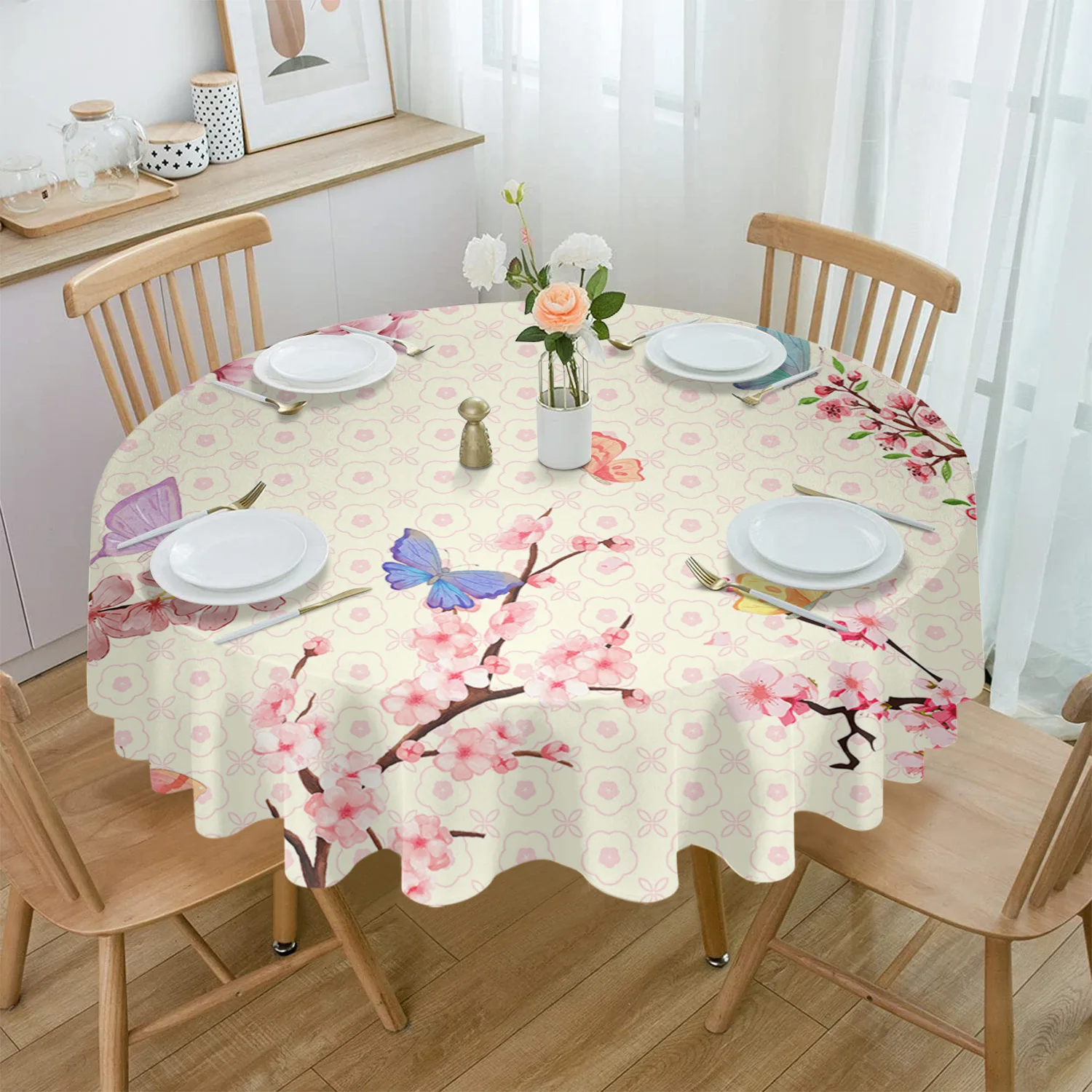 Butterfly Cherry Blossom Plum Flower Rectangular Tablecloth Dustproof Picnic Cloth Home Decor Kitchen Waterproof Table Cover