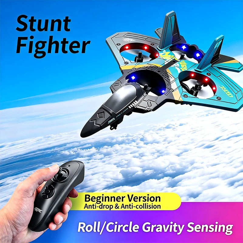 

V17 Remote Control Fighter Jet - 2.4GHz RC Airplane, Foam Glider Drone with 2 Batteries, Easy to Fly Toys for Kids, Boys, Beginn