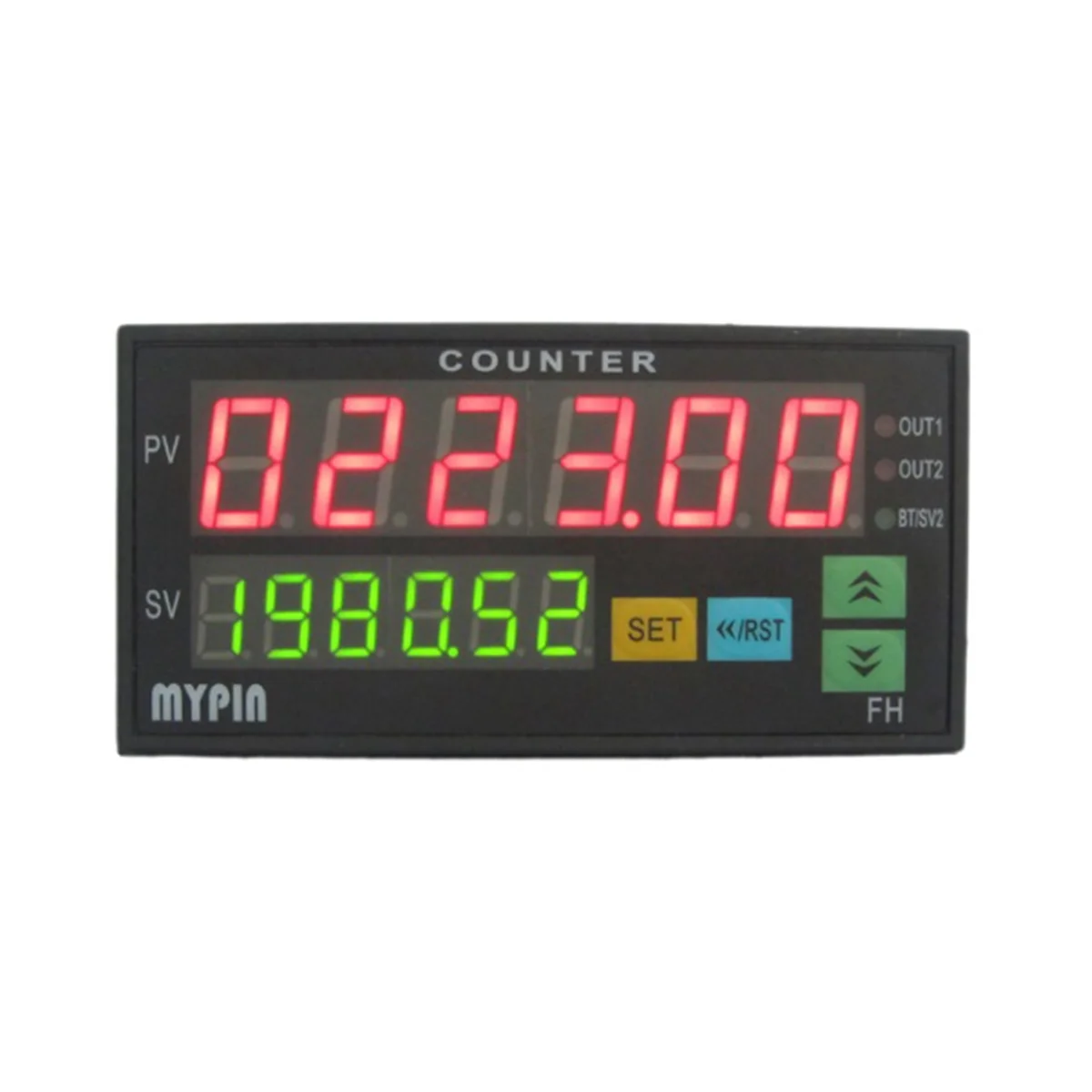 Mypin FH8-6CRRB Dual Display Digital Counter 6 Digits Light-Emitting Diode AC/DC Length Meter Black