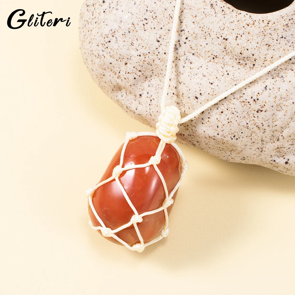 

GEITERI Net Red Agate Pendant Necklaces For Women Men Unisex Natural Stone Crystal Braid Choker Fashion Jewelry Birthday Gift