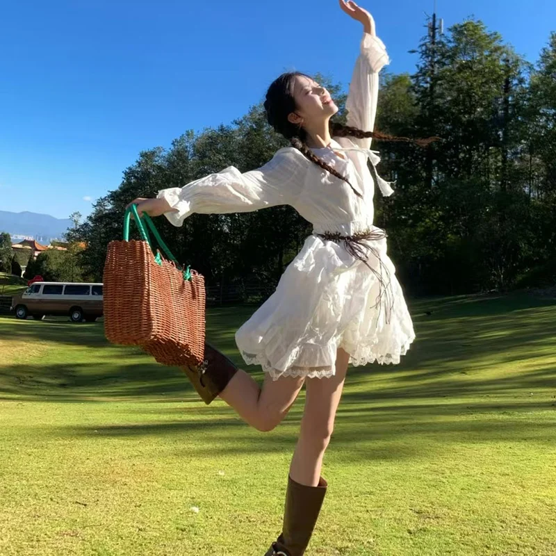 Vaion Travel n Sle Layered Lace Dr Zweiteiliges Set mit unregelmäßigem Saum, Retro-Damenweste mit weißem Überlappungsdesign