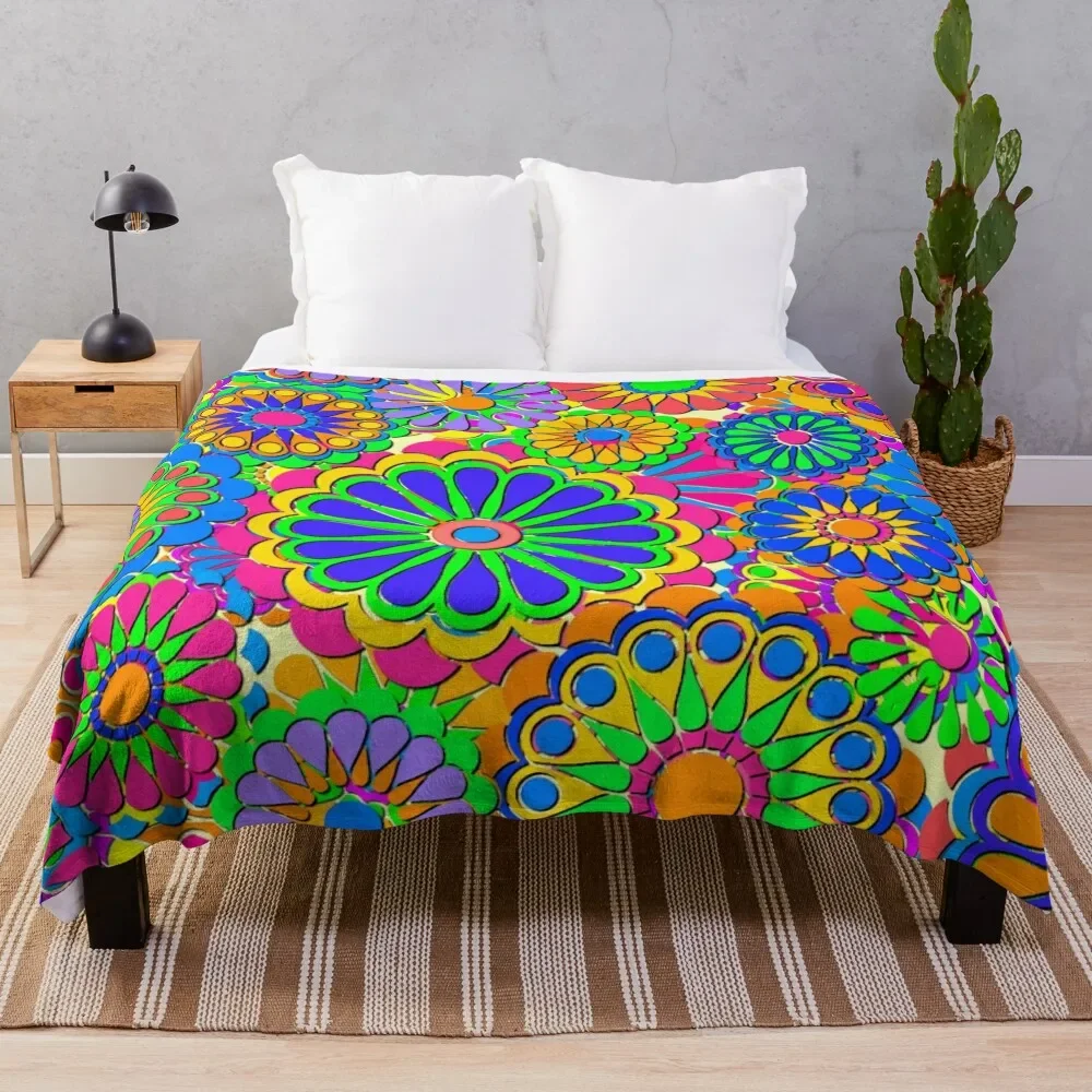 Bright Colorful Flower Power Hippy Retro Style Throw Blanket christmas decoration Sofa Throw Flannels Custom Blankets