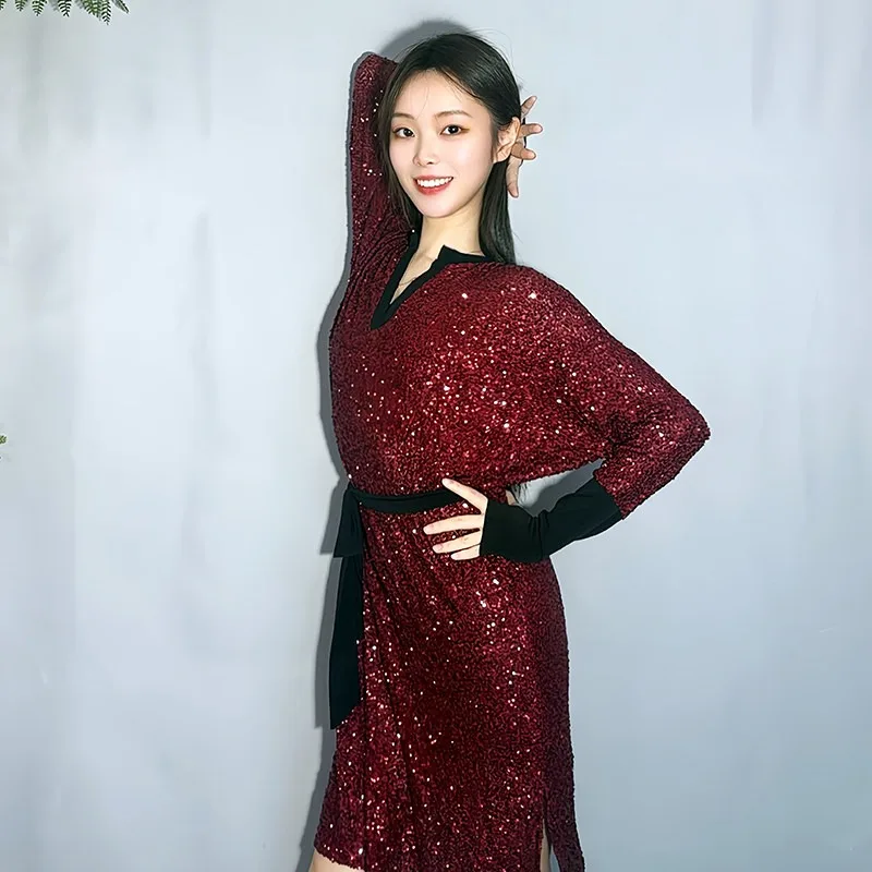 Women Sequined Latin Short Dress Original Design Elegant Ballroom Dance Outfit Comfort Fit Daily Practice Costume Dancewear Zym view 2