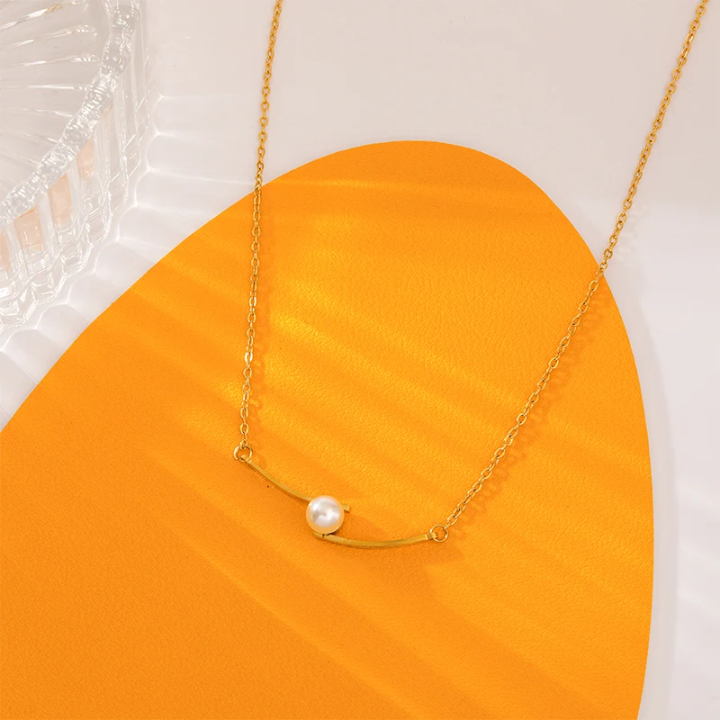 EILIECK 316L Stainless Steel Creative Pearl Pendant Necklace For Women New Fashion Elegant Clavicle Chain Jewelry Birthday Gift