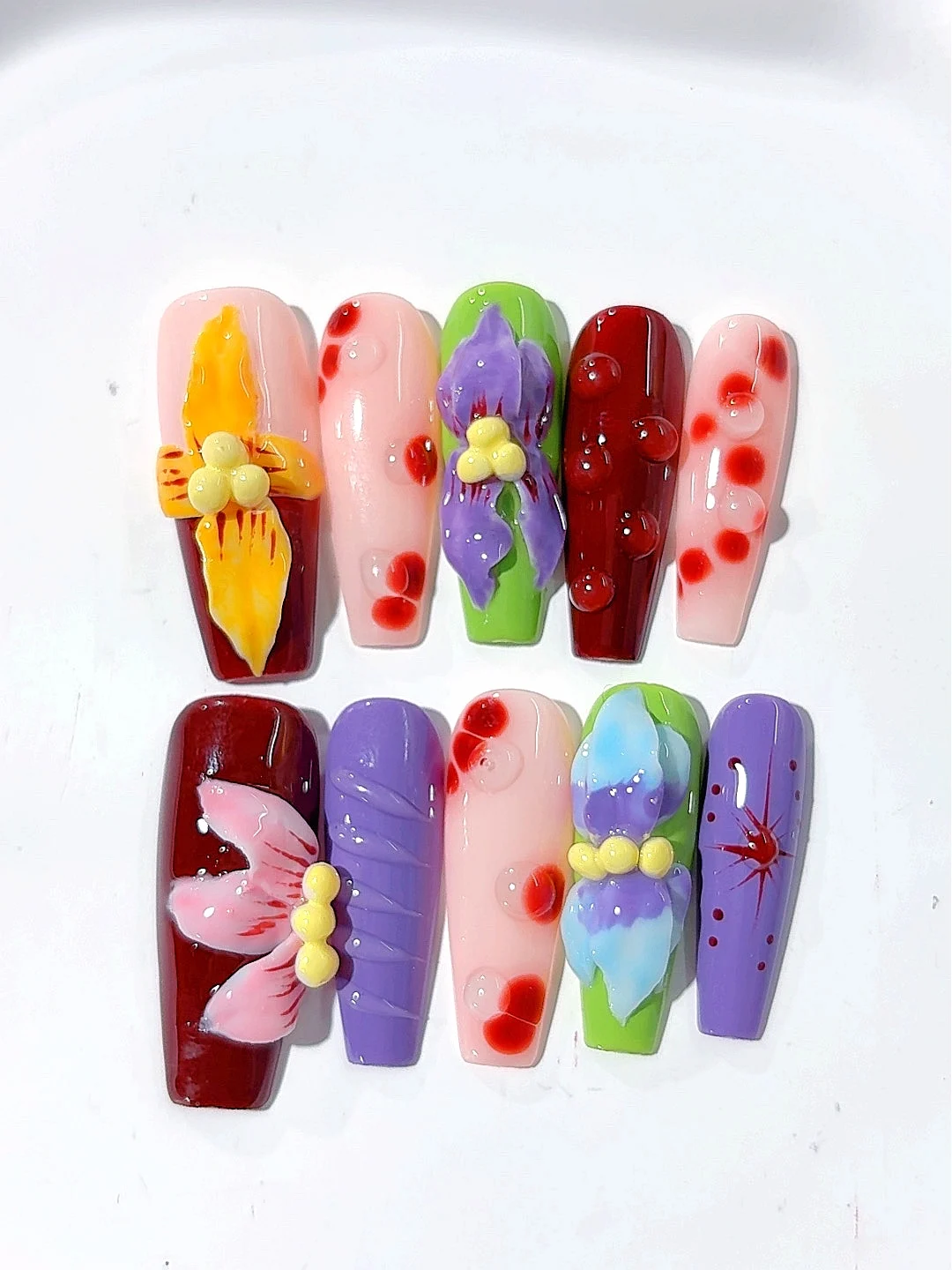 

3D Stereo Carved Fingertip Art Long Ladder Style Wearable Manicure (L159)