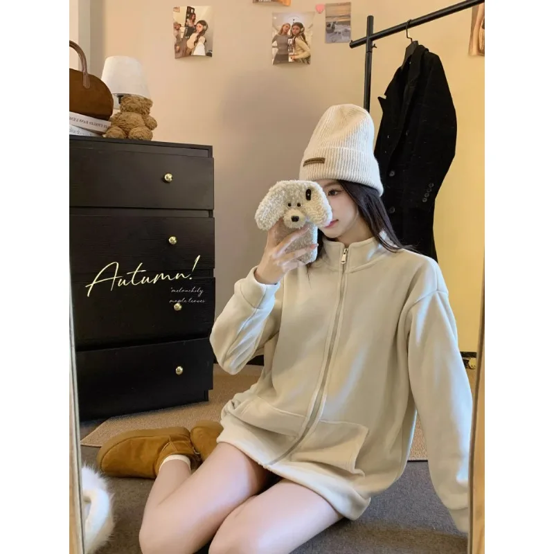 

Thickened Lined Polar Fleece Jacket Women's Autumn Winter Stand Collar Sweatshirt Leisure Style Warm Trendy Women Outerwear