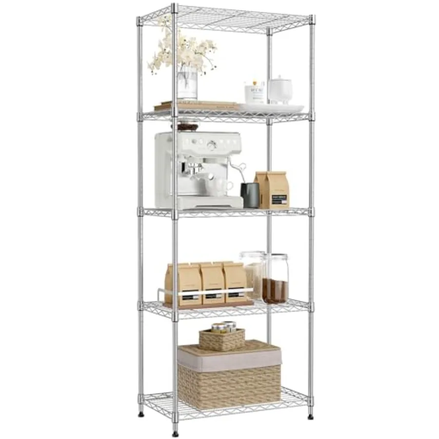 

5-Tier Metal Storage Shelves, Adjustable Wire Shelving Unit for Kitchen, Bathroom, Pantry, Office, Garage, Organizer Wire Rack,