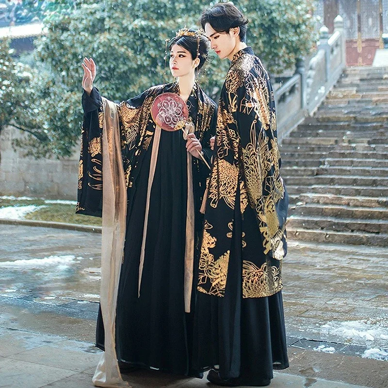 

Ancient Chinese Traditional Dress Black Hanfu Sets Paired Clothing For Couple Halloween Cosplay Costume Oriental Dance Men Women