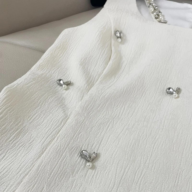 Feminino francês branco pequena fragrância sem mangas vestido frisado folha de lótus doce moda festa de casamento sexy colete vestido feminino