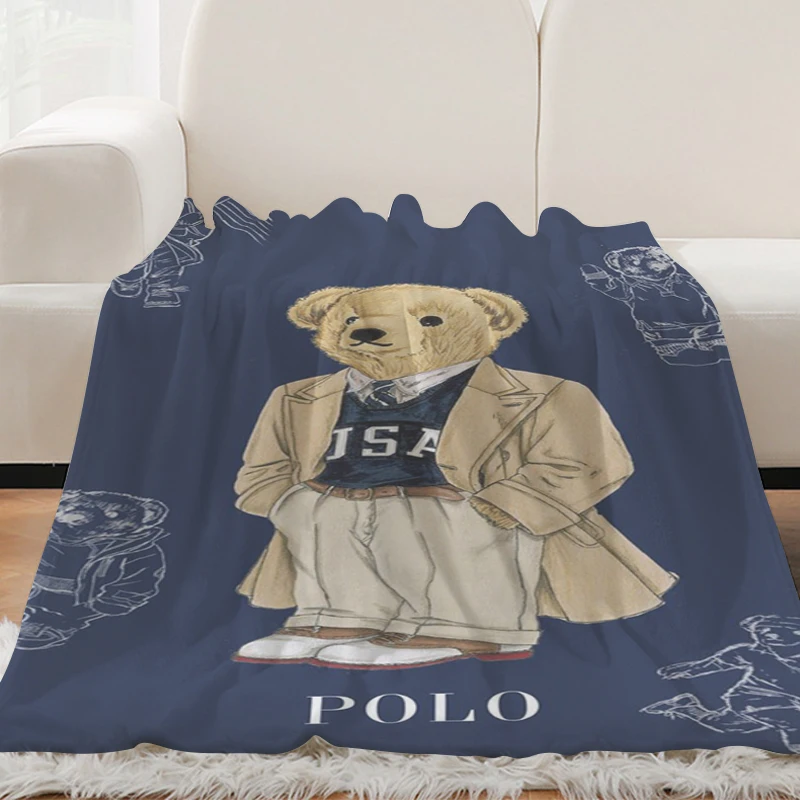 Sofa Blanket H-Polo Bears Flannel Blanket King Size Blanket Microfiber Bedding Fluffy Soft Blankets Warm Knee Bed Fleece Camping