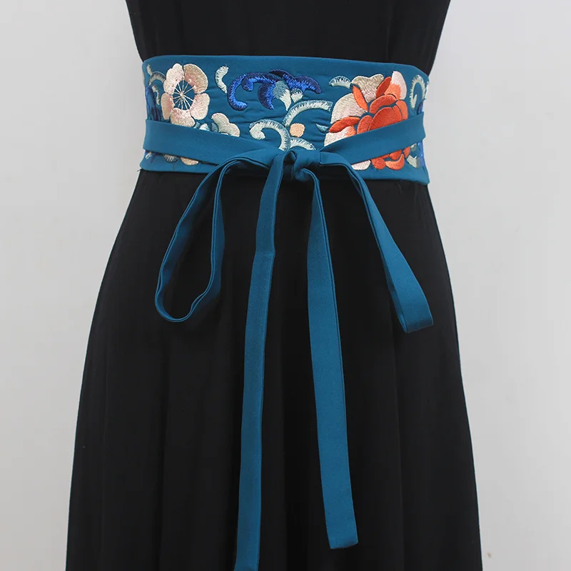 2022 nova cintura feminina retro estilo chinês bordado vestido bowknot envoltório cinto clássico quimono obi