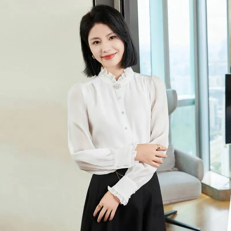 

Новое поступление 2024, весенне-осенний модный стиль с длинными рукавами, профессиональная офисная рабочая одежда, женские топы, одежда больших размеров 4XL