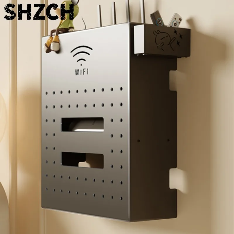 Carbon Steel Living Room WiFi Router Storage Box Set-Top Box Organizer Home Modem And Power Socket Cover Multimedia Box