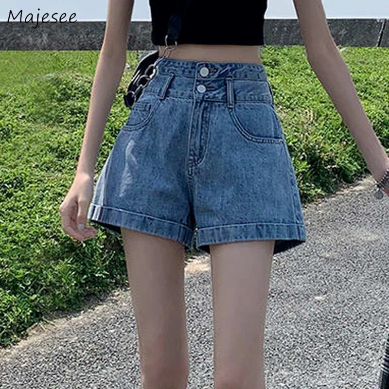 Shorts Women Korean Style Summer Newly Solid Fashionable All-match Button Pockets High Waist Streetwear Denim Hot Sale Simple