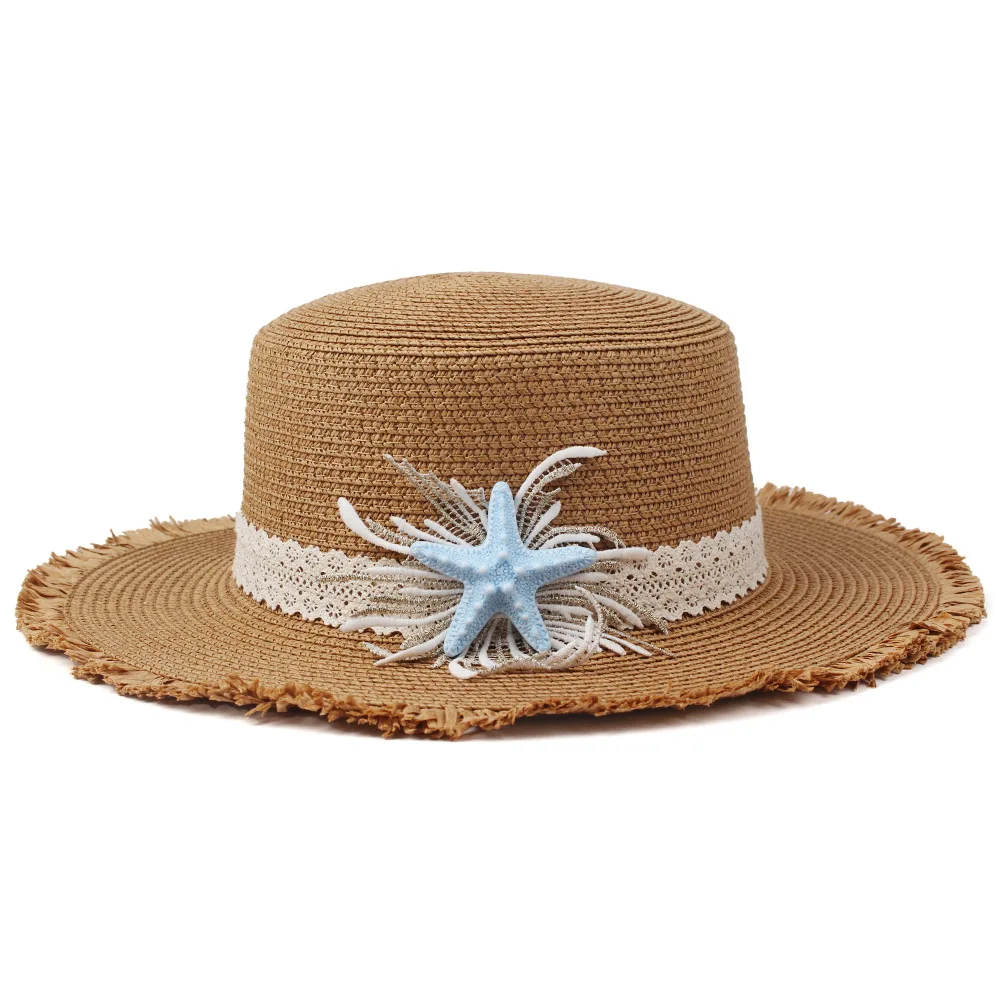 

Spring And Summer Women's Lace Flower-decorated Straw Hat, Fashionable Flat-top Small Hat, Beach Vacation Sun Hat