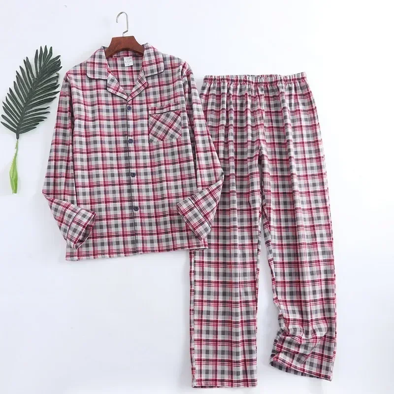 For Pajamas Sleepwear Warm Winter Design Plaid And Long-sleeved Multi Sets Men Homewear Autumn Flannel Colors Cotton Trousers