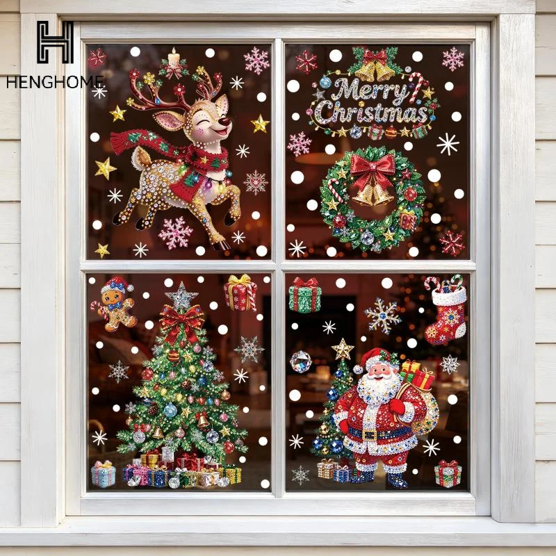 Christmas Decoration Window Stickers Traceless Home Window Decorations Static Cling New Year Xmas Festival Party Decor PVC