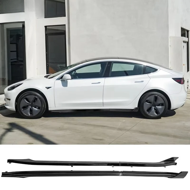 Fits For Model 3 17-25 Side Skirts Extension V Style Gloss Black Rocker Panel High Quality Exterior Accessory
