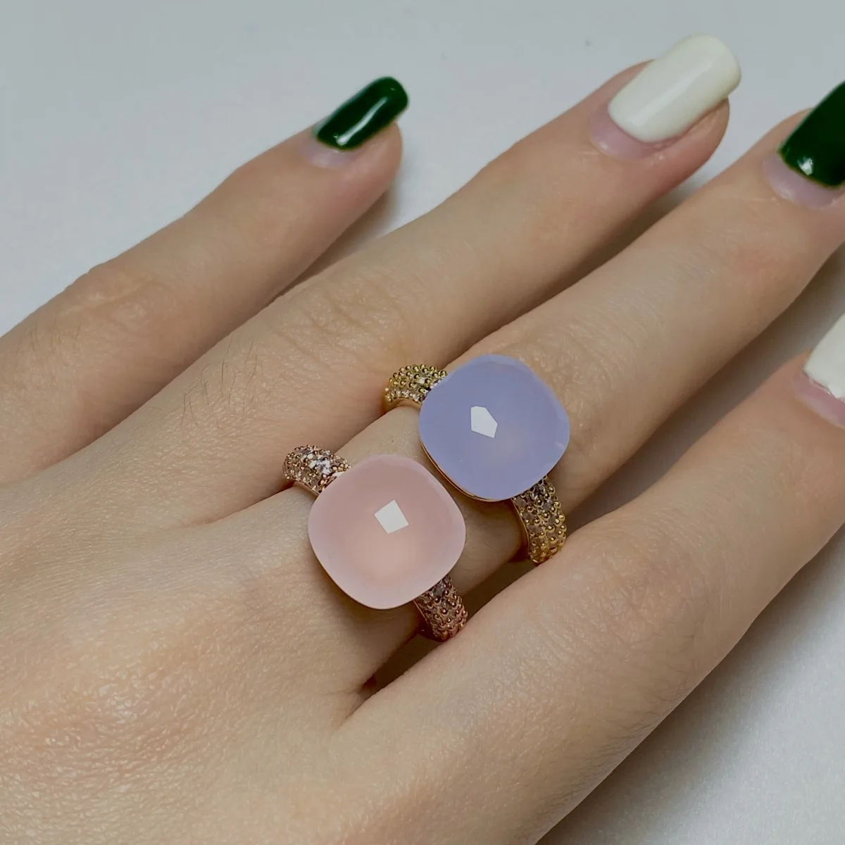 12.6mm   Ring Candy Style Zircon Ring Flat Pink Green Purple Crystal Ring For Women Candy Ring Fashion Jewelry Gift