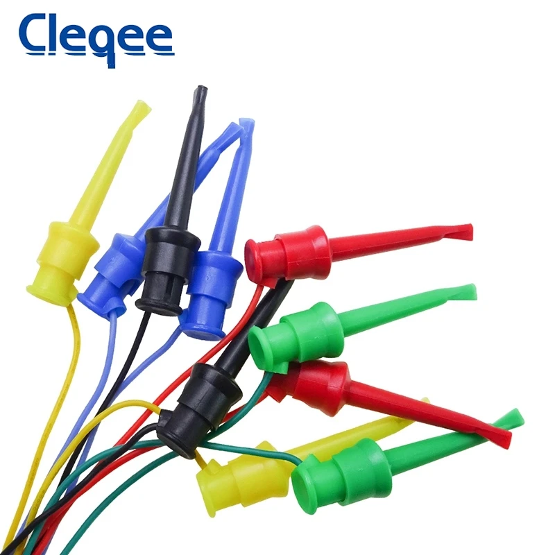 Cleqee 10PC Test Hook Clips to Dupont Male/Female Jumper Silicone Wires Mini Grabber For Electrical Testing P1534 P1535