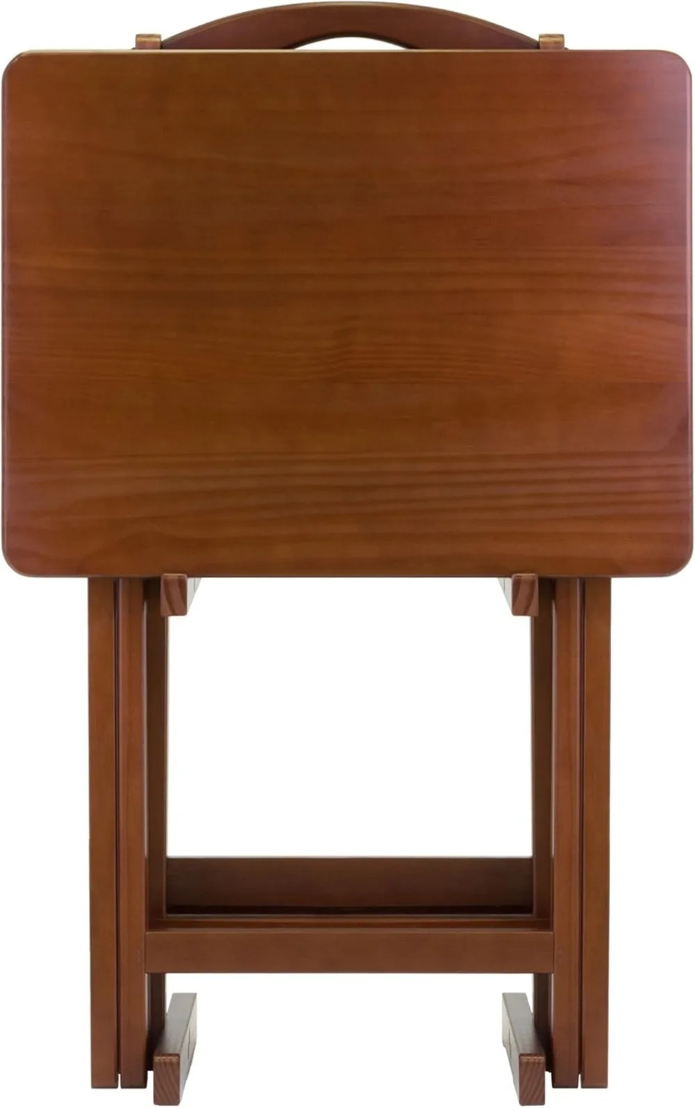 Juego de mesa plegable para refrigerios con soporte, acabado en nogal, 4 mesas para salón, 26 pulgadas