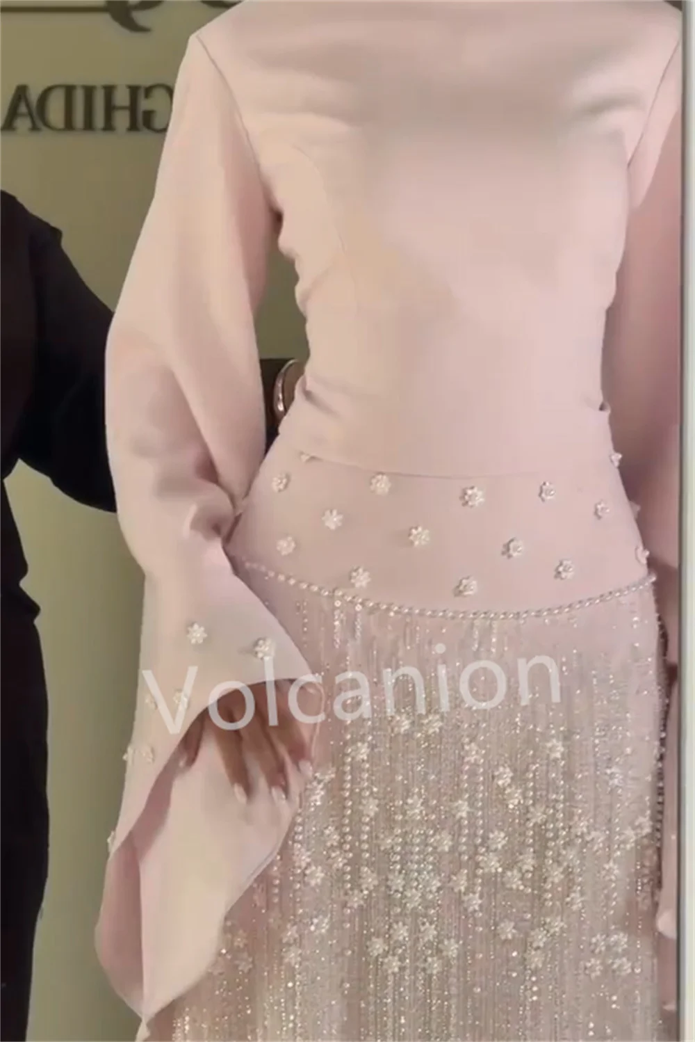 Customized Classic Jersey Pleat Sequined Pattern A-line High Collar Long Bespoke Occasion Prom Dresses Modern image 5