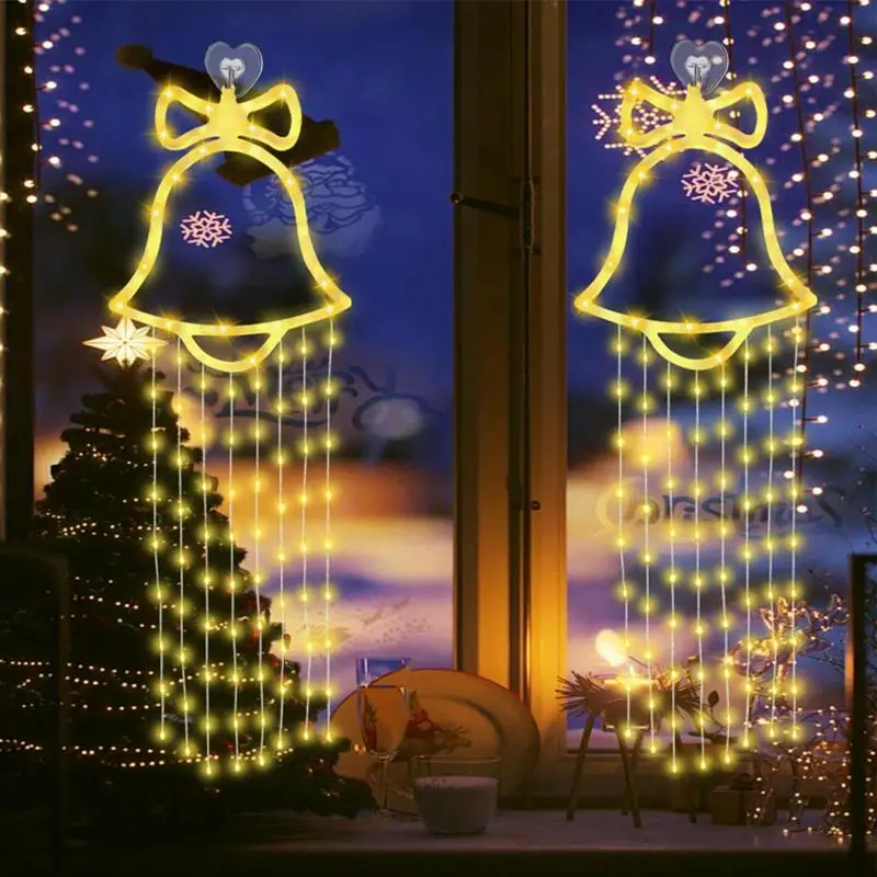 Christmas Window Lights Indoor Bell LED Christmas Light Creative Window Christmas Decorations Christmas Bell LED Window Hangable