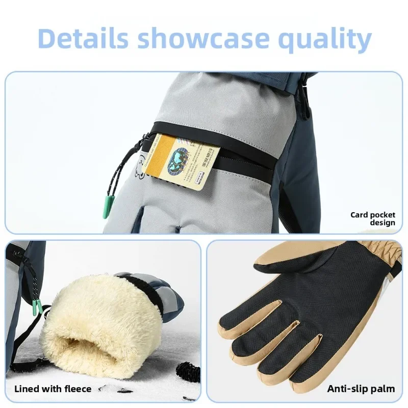 Men Winter Ski Gloves Outdoor Riding Thickened Warm Waterproof Windproof Coldproof Fleece Touch Screen Non Slip Thermal Gloves