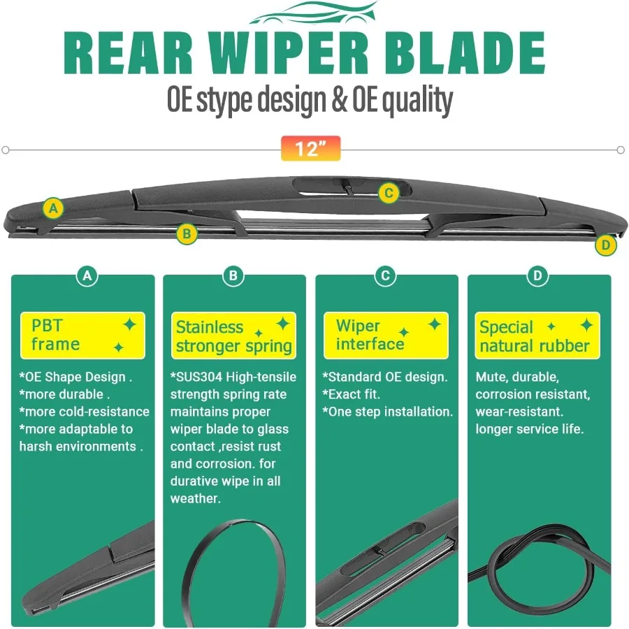 20 Front and Rear Windshield Wiper Blades Replacement Set for  Escape 20082012 with Premium AllWeather Performance OEMQuality D