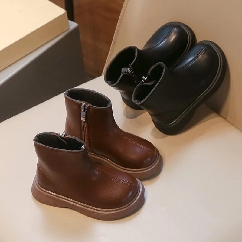 

Лидер продаж, детские ботинки, новинка зимы 2025 года, ботинки на плоской подошве в британском стиле, модные нескользящие удобные универсальные хлопковые ботинки принцессы для девочек