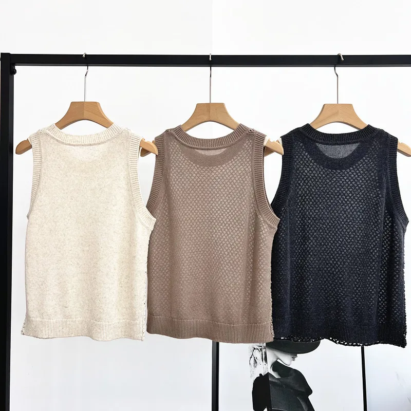

25 Luxury Women's Summer New Vest Sequin Hollow Linen Knit Top