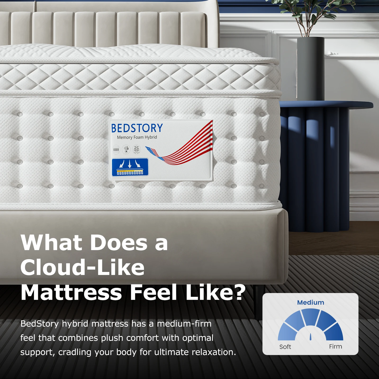 BedStory 12-14 Inch Hybrid Queen Size Mattress, Twin/Full/King - Medium Firm Memory Foam & Pocket Springs for Comfortable Sleep