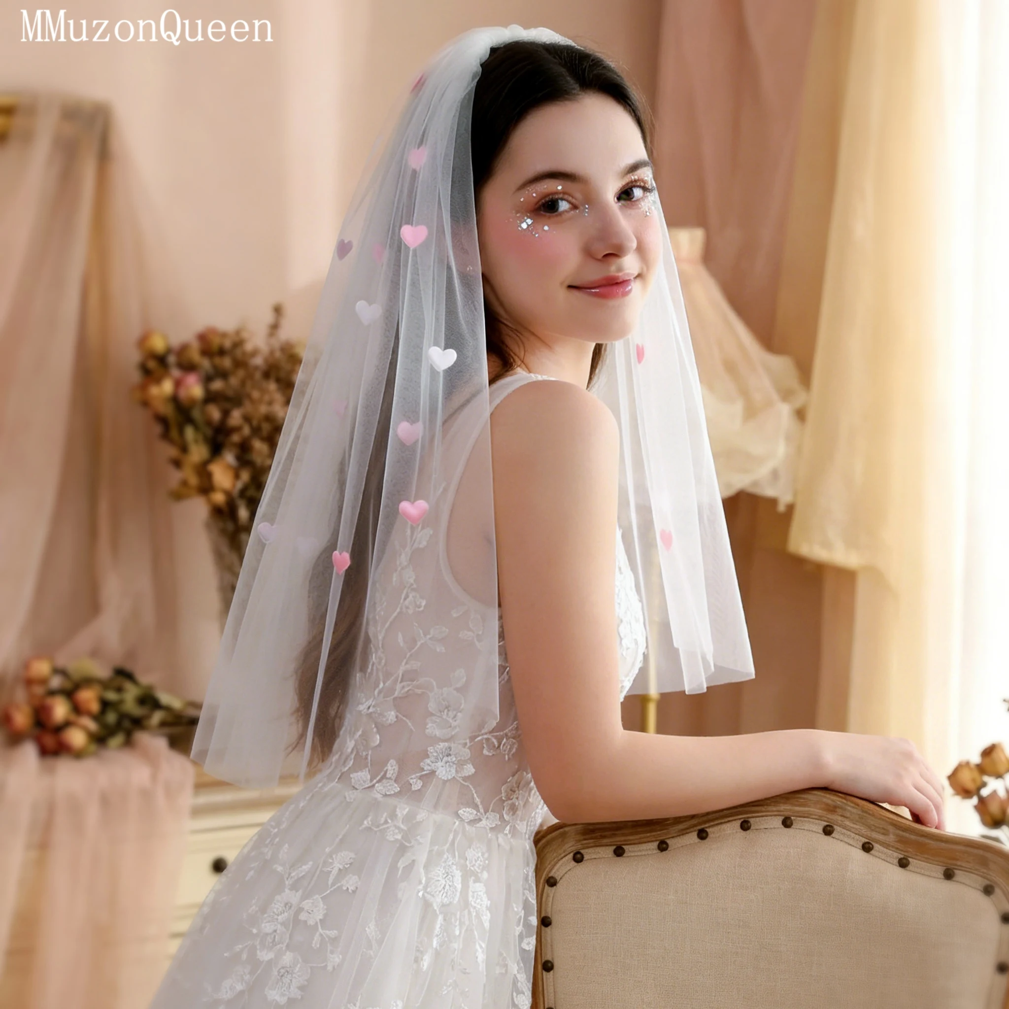 veu-de-noiva-topqueen-romantico-amoroso-60cm-de-comprimento-camada-Unica-branco-creme-acessorio-de-casamento-fofo-personalizavel-v273