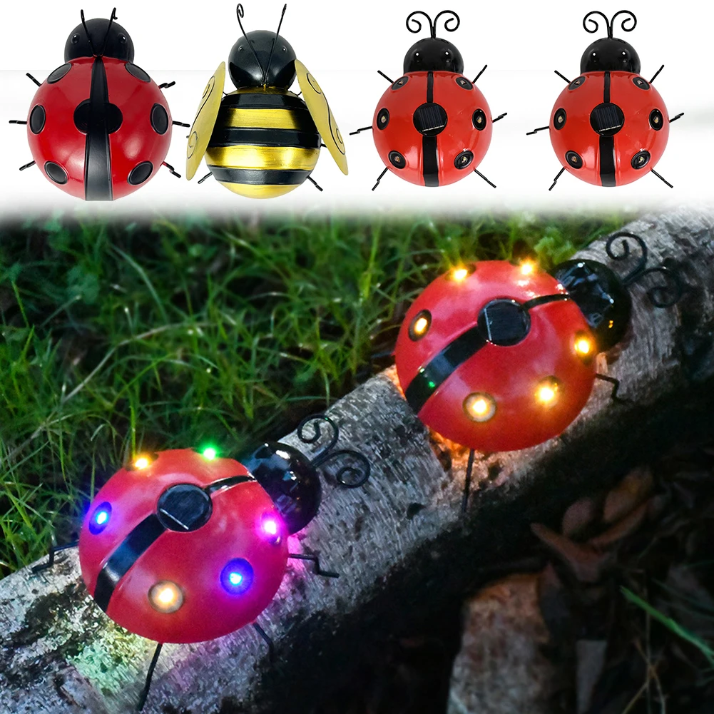 2Pcs Wall Hanging Outdoor Garden Decorative Figurine Waterproof Wall Hanging Ornament Statue Outdoor Hanging Beetle Solar Light