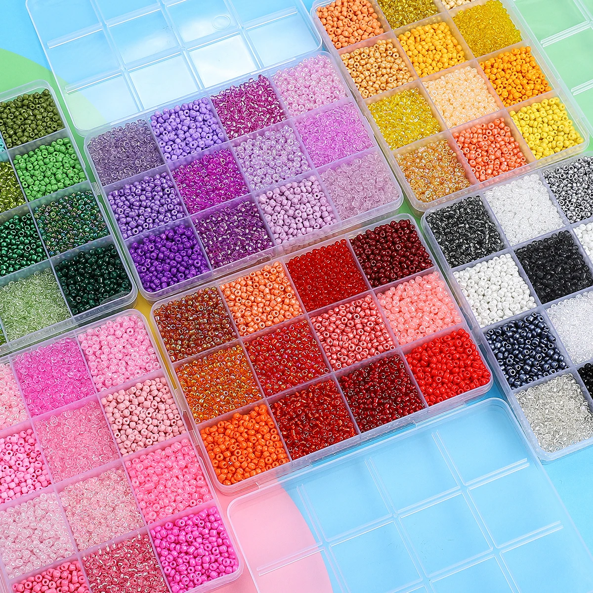 6000Pcs/Set 3mm Colorful Rice Beads DIY Jewelry Making Earrings Necklaces Accessories Unique Handmade 12-Grid Bead Box