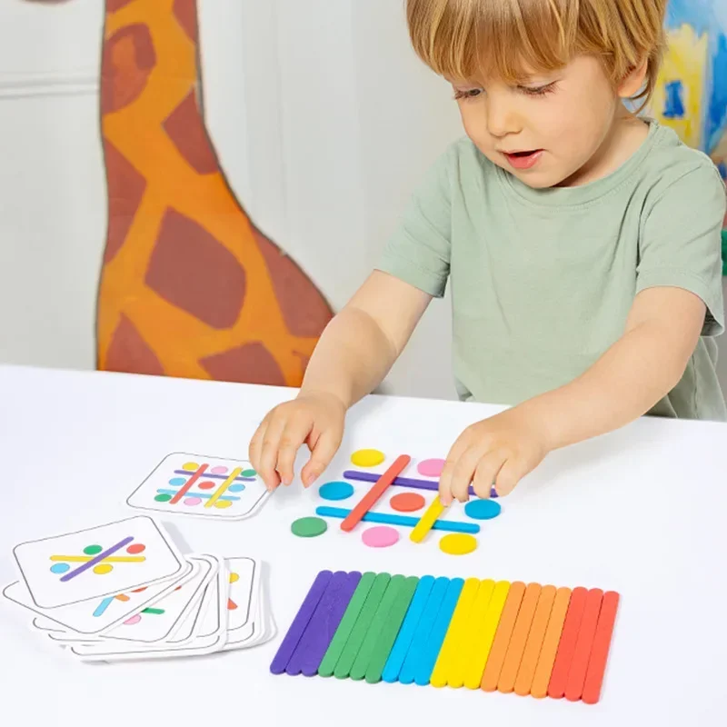 Rompecabezas de palo de arcoíris para niños, juguetes Montessori de Color sensorial, pensamiento lógico, juegos a juego, juguetes educativos de madera para edades tempranas