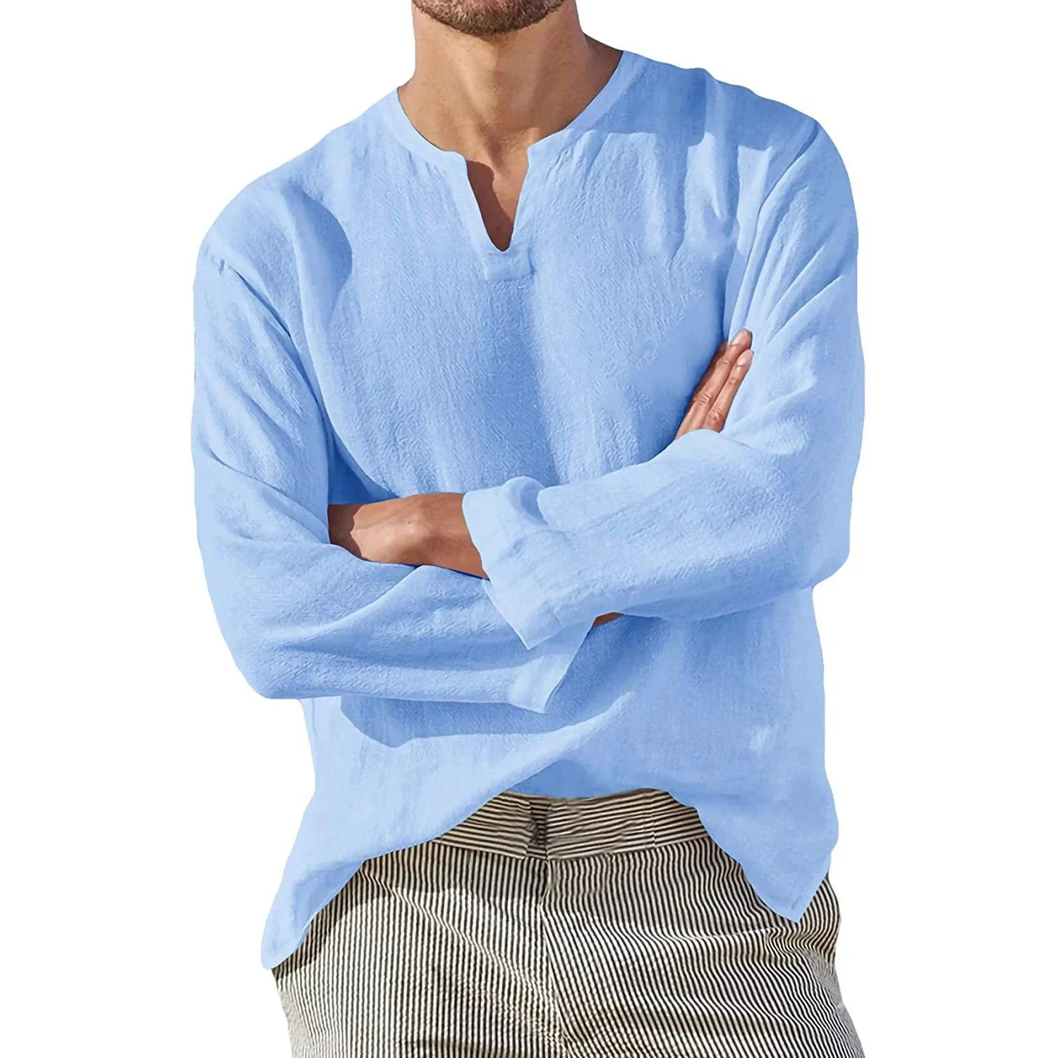 LIBIELIY 2025 Linen Shirt Men Brief Breathable Solid Color Long Sleeve Harajuku Casual Blouse Hawaiian Shirt Oversize Tops S-5XL